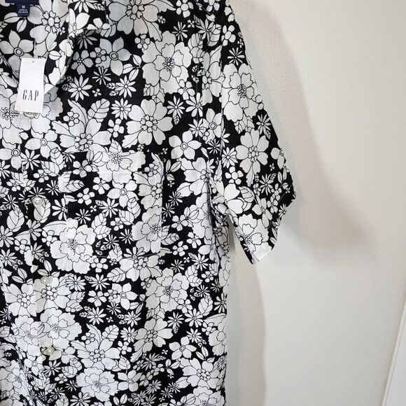 Gap Women's Black & White Flowered Linen Blend Blouse - Picture 8 of 11